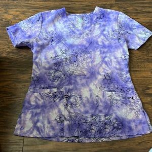 Purple Tie-Dye Flower Scrub Top